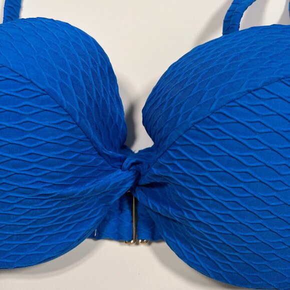 Victoria Secret 32DD TWIST FRONT Push Up Bikini Top Underwire Textured Blue - Picture 4 of 7